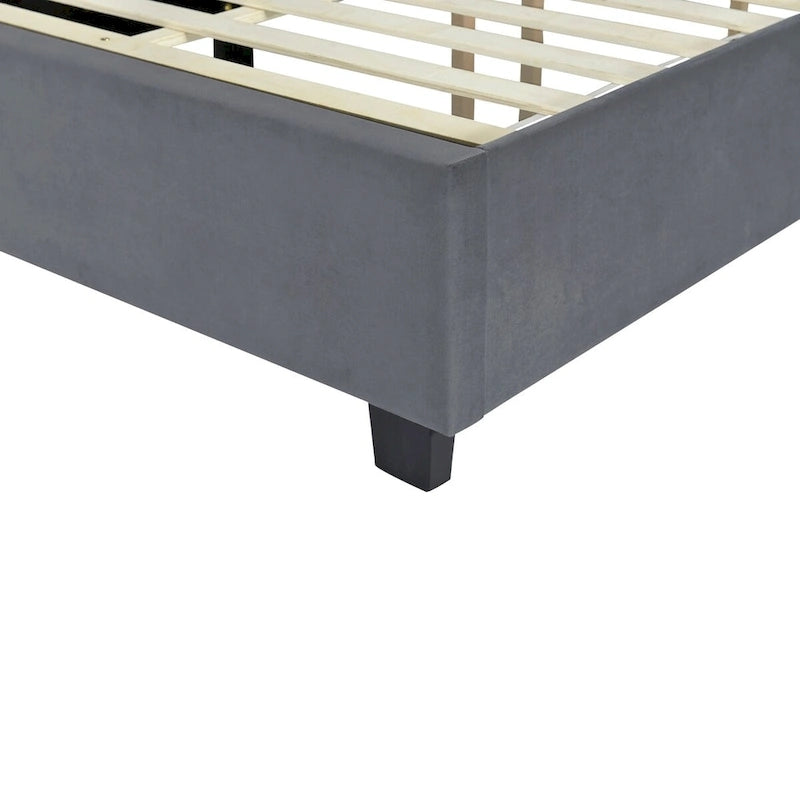 Full Size Velvet Upholstered Platform Bed with Large Headboard and Side Shelves