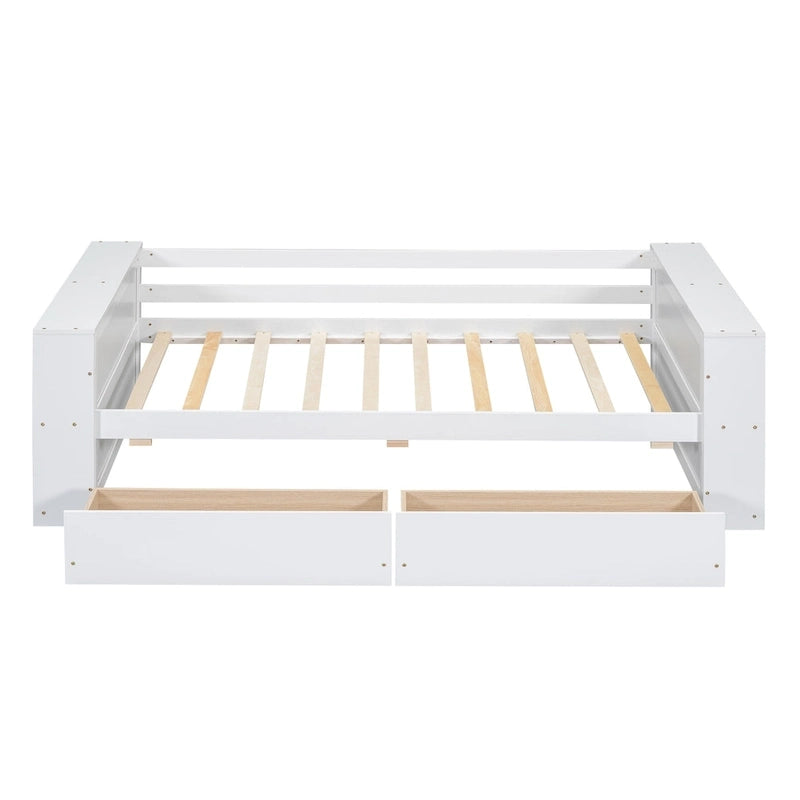 Twin Size Daybed with Side Shelves and 2 Under-Bed Drawers - Grey