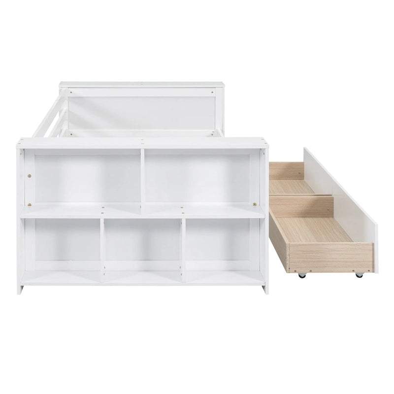 Twin Size Daybed with Side Shelves and 2 Under-Bed Drawers - Grey