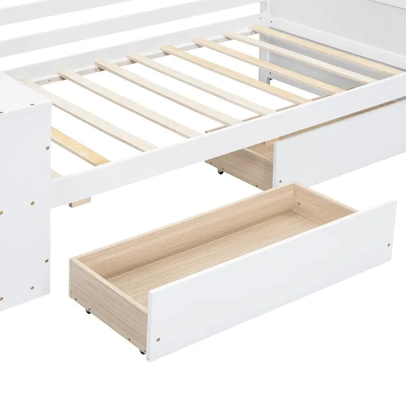 Twin Size Daybed with Side Shelves and 2 Under-Bed Drawers - Grey