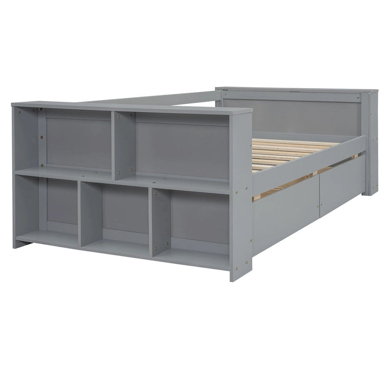 Twin Size Daybed with Side Shelves and 2 Under-Bed Drawers - Grey