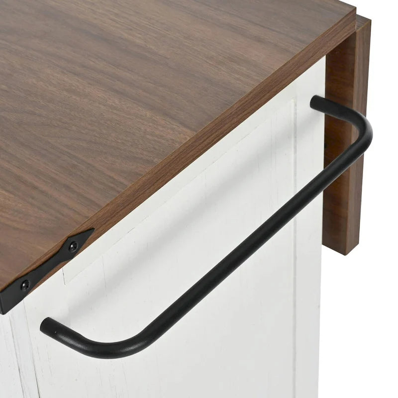 Large Rolling Kitchen Island with Barn Doors, Drop Leaf and Built-In Power Strip