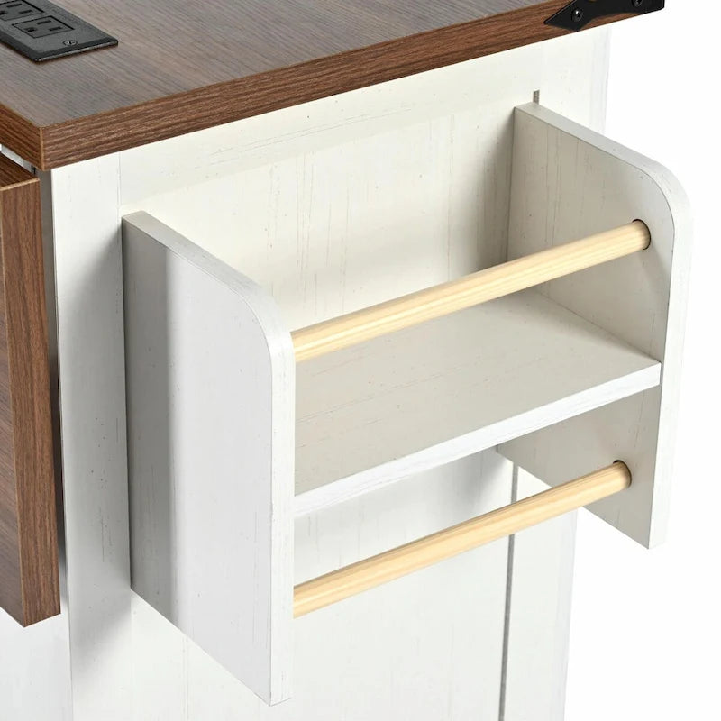 Large Rolling Kitchen Island with Barn Doors, Drop Leaf and Built-In Power Strip