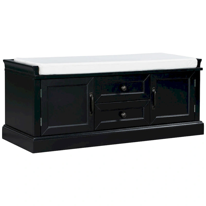Entryway Storage Bench with 2 Drawers, 2 Cabinet Doors, and Removable Velvet Cushion - 42.5W x 15.9D x 17.5H