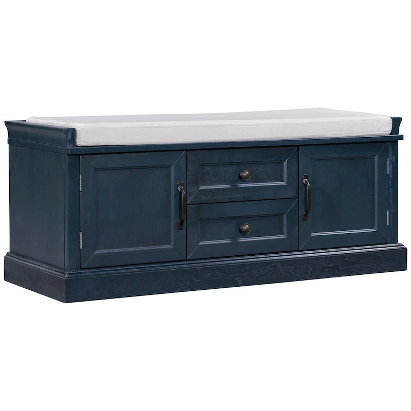 Entryway Storage Bench with 2 Drawers, 2 Cabinet Doors, and Removable Velvet Cushion - 42.5W x 15.9D x 17.5H