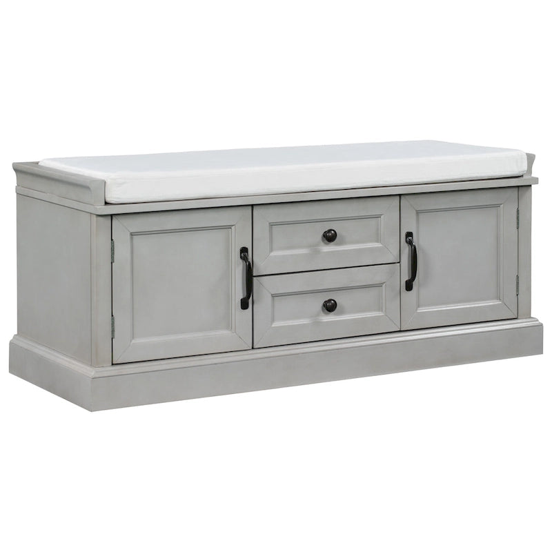Entryway Storage Bench with 2 Drawers, 2 Cabinet Doors, and Removable Velvet Cushion - 42.5W x 15.9D x 17.5H