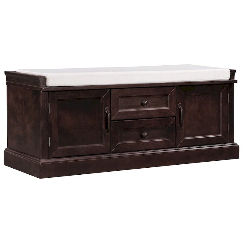 Entryway Storage Bench with 2 Drawers, 2 Cabinet Doors, and Removable Velvet Cushion - 42.5W x 15.9D x 17.5H