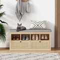 Natural Rattan Shoe Storage Bench - Handwoven Entryway Bench with Shelf