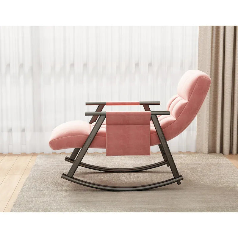 Folding Rocking Chair with Adjustable High Back, Footrest and Side Pockets