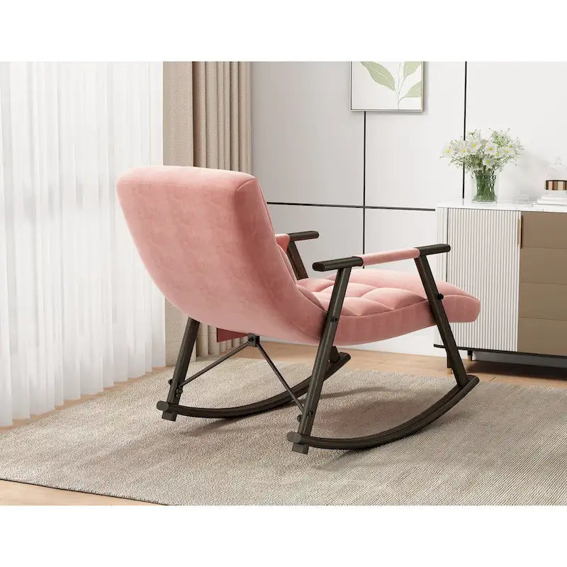 Folding Rocking Chair with Adjustable High Back, Footrest and Side Pockets