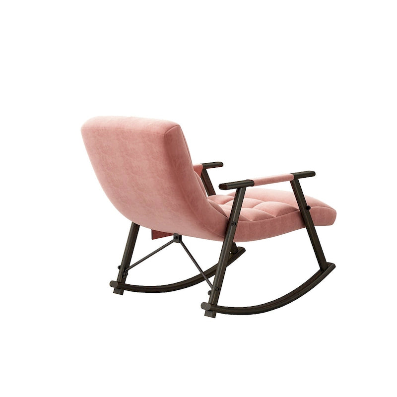 Folding Rocking Chair with Adjustable High Back, Footrest and Side Pockets