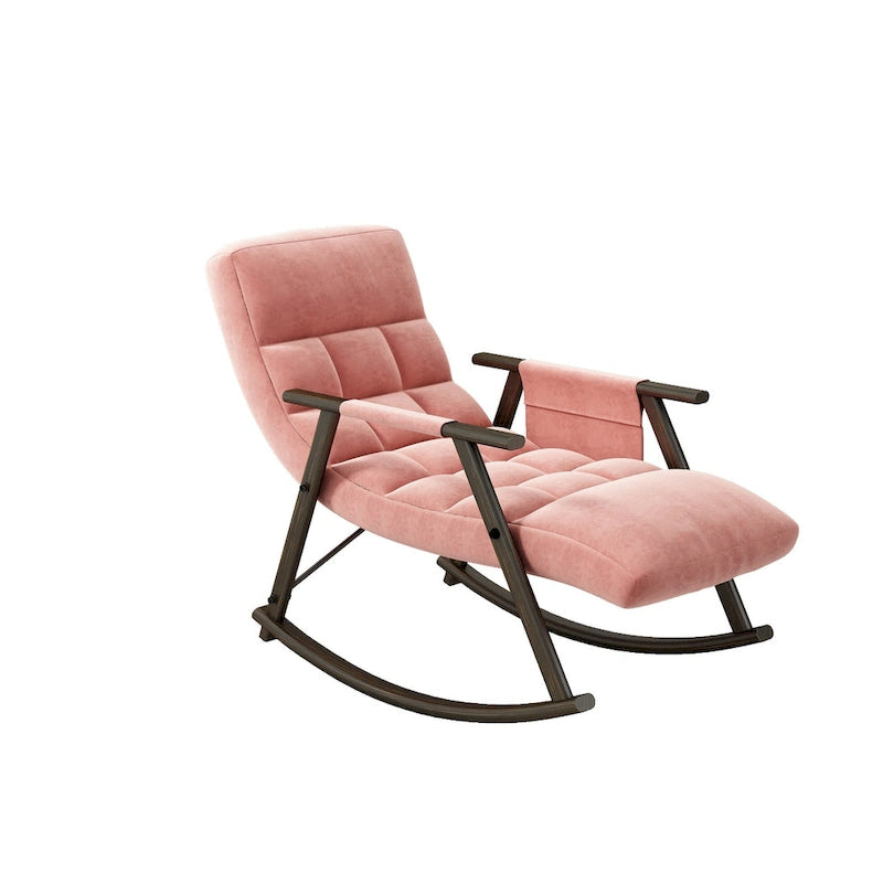 Folding Rocking Chair with Adjustable High Back, Footrest and Side Pockets