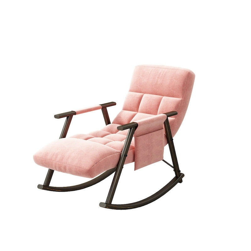 Folding Rocking Chair with Adjustable High Back, Footrest and Side Pockets