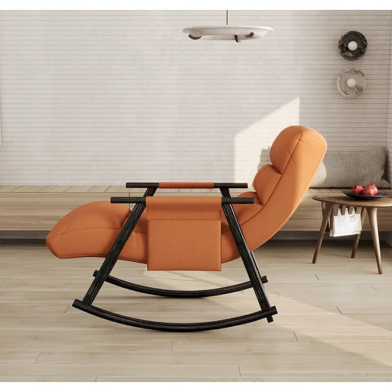 Folding Rocking Chair with Adjustable High Back, Footrest and Side Pockets