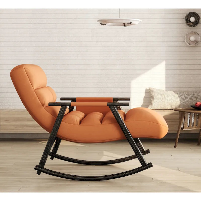 Folding Rocking Chair with Adjustable High Back, Footrest and Side Pockets