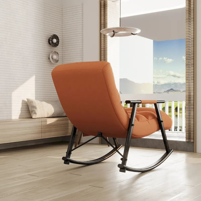 Folding Rocking Chair with Adjustable High Back, Footrest and Side Pockets