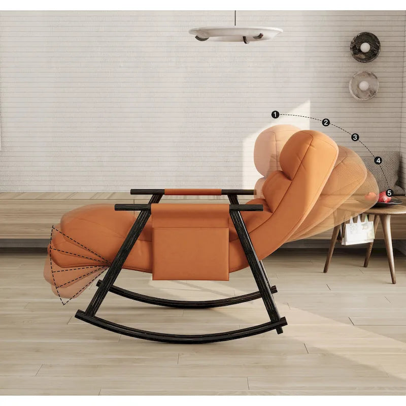 Folding Rocking Chair with Adjustable High Back, Footrest and Side Pockets
