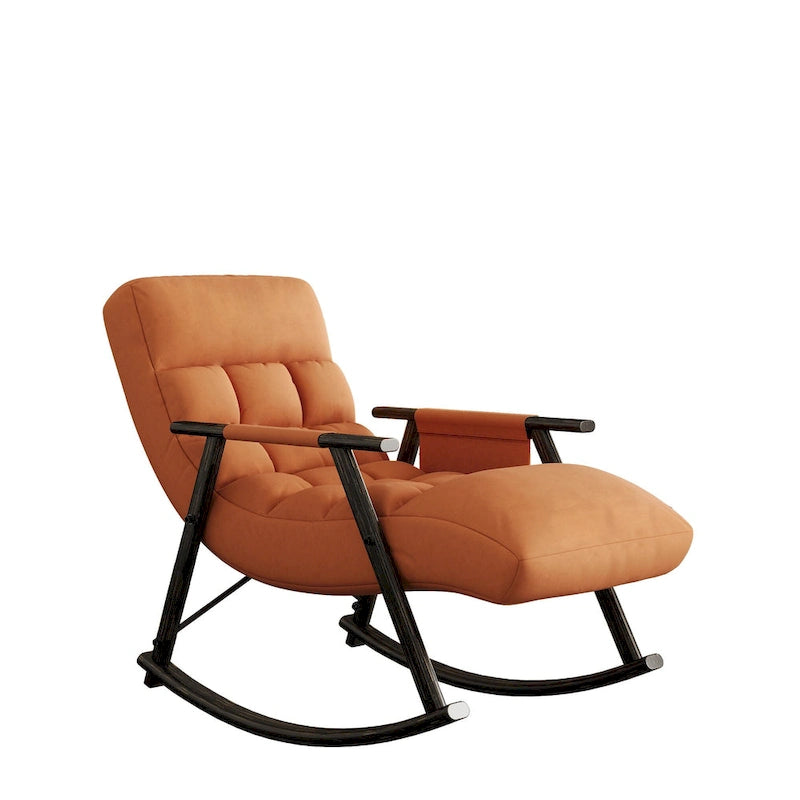 Folding Rocking Chair with Adjustable High Back, Footrest and Side Pockets