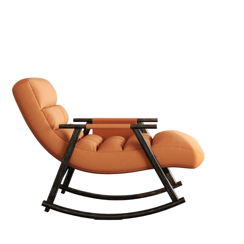 Folding Rocking Chair with Adjustable High Back, Footrest and Side Pockets