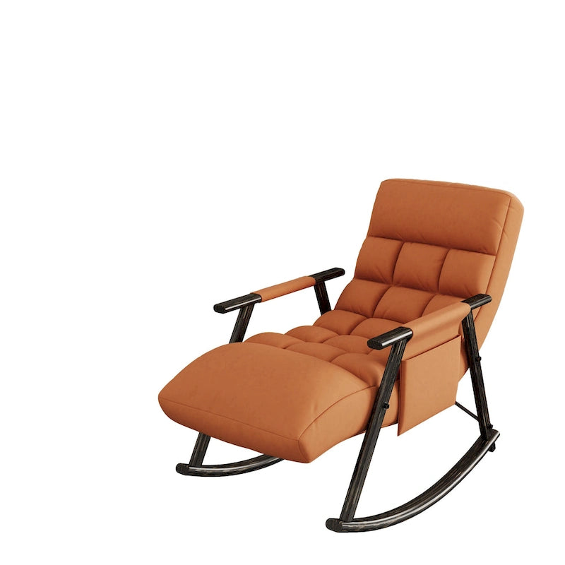 Folding Rocking Chair with Adjustable High Back, Footrest and Side Pockets