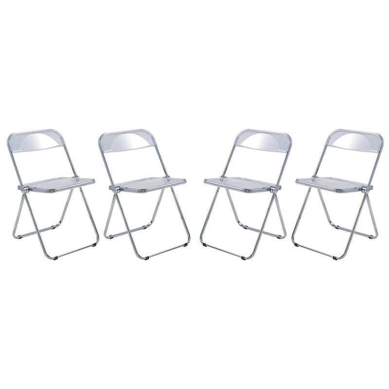 Acrylic Folding Dining Chair with Chrome Frame Set of 4 - Modern Style