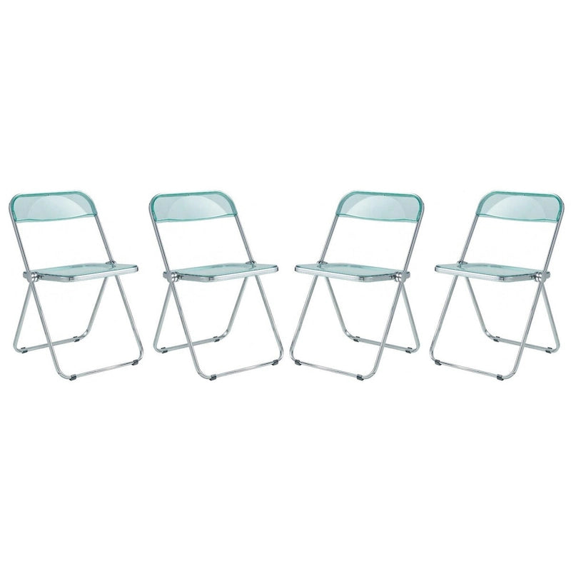 Acrylic Folding Dining Chair with Chrome Frame Set of 4 - Modern Style