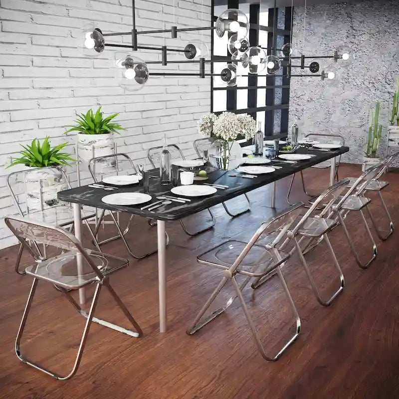 Acrylic Folding Dining Chair with Chrome Frame Set of 4 - Modern Style