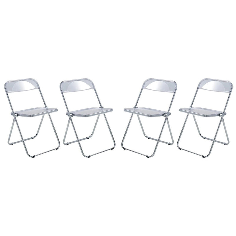 Acrylic Folding Dining Chair with Chrome Frame Set of 4 - Modern Style