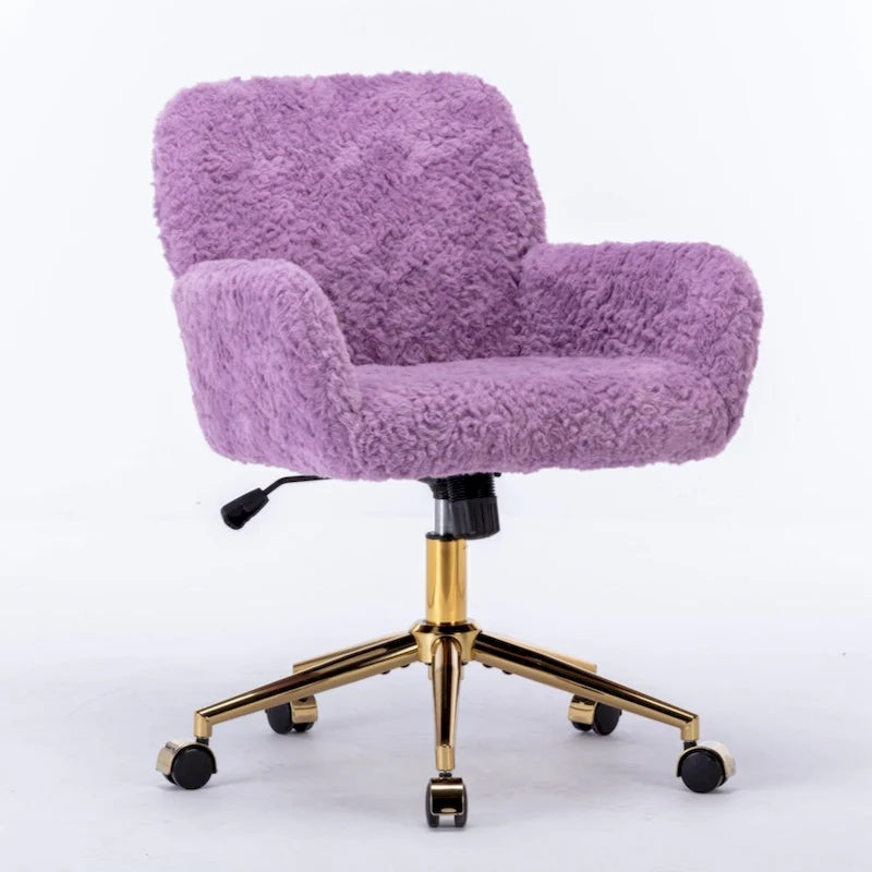Faux Rabbit Fur Home Office Chair with Golden Metal Base - Adjustable Height and Tilt