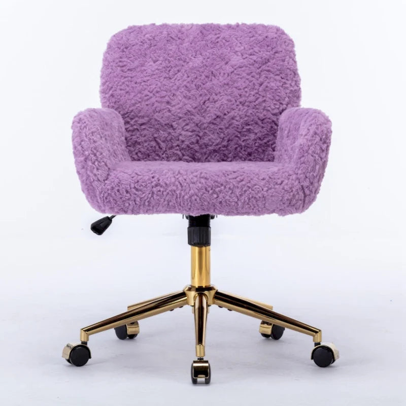 Faux Rabbit Fur Home Office Chair with Golden Metal Base - Adjustable Height and Tilt