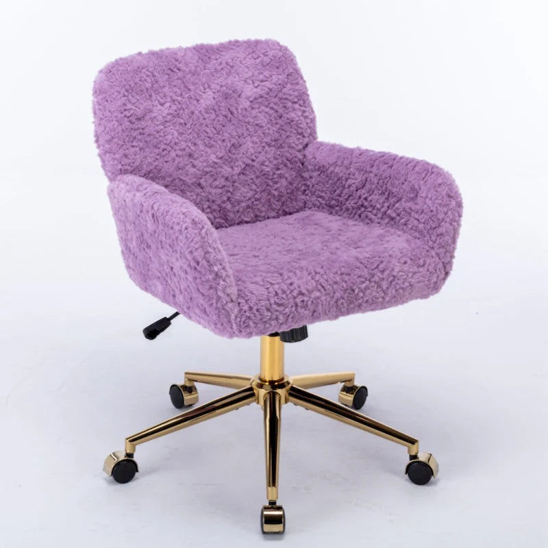 Faux Rabbit Fur Home Office Chair with Golden Metal Base - Adjustable Height and Tilt