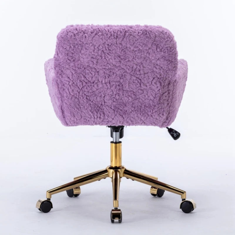 Faux Rabbit Fur Home Office Chair with Golden Metal Base - Adjustable Height and Tilt