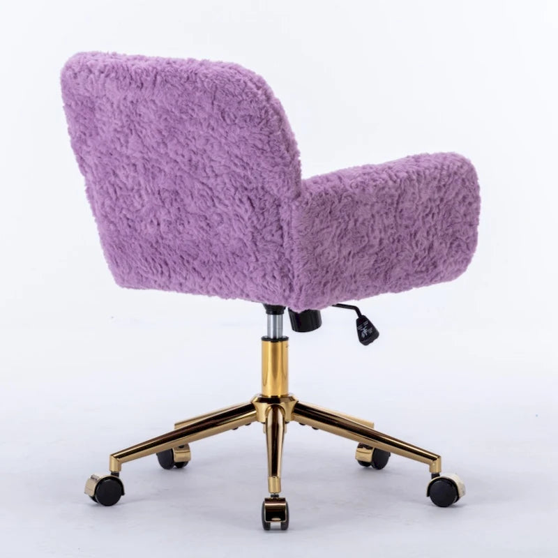 Faux Rabbit Fur Home Office Chair with Golden Metal Base - Adjustable Height and Tilt