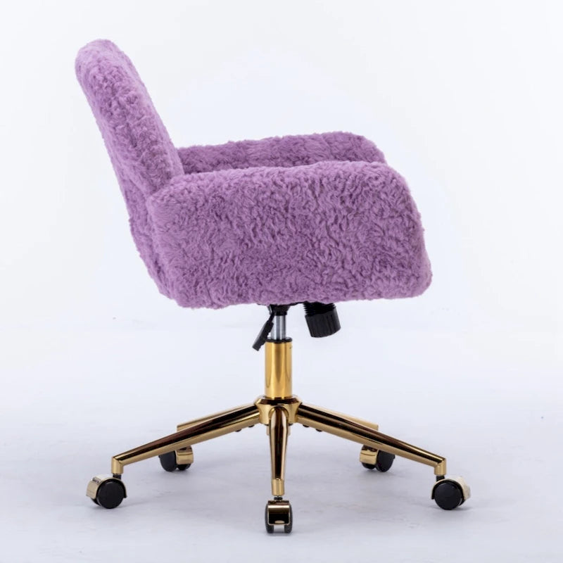 Faux Rabbit Fur Home Office Chair with Golden Metal Base - Adjustable Height and Tilt