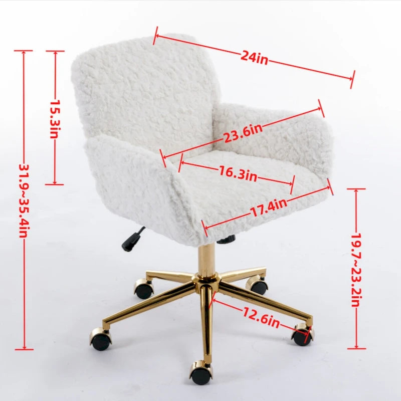 Faux Rabbit Fur Home Office Chair with Golden Metal Base - Adjustable Height and Tilt
