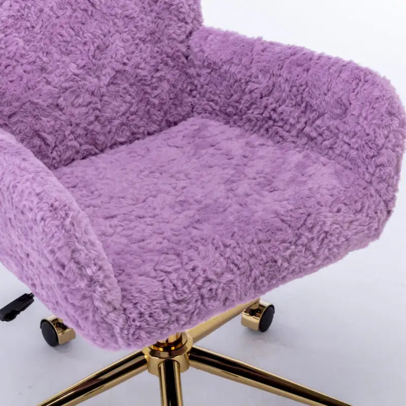 Faux Rabbit Fur Home Office Chair with Golden Metal Base - Adjustable Height and Tilt