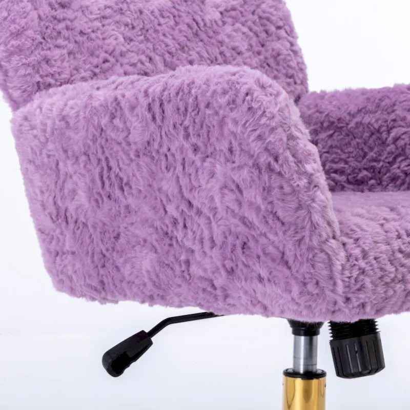 Faux Rabbit Fur Home Office Chair with Golden Metal Base - Adjustable Height and Tilt