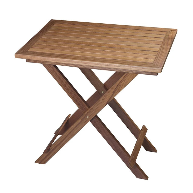 Solid Teak Folding Slat Table - Moisture Resistant, No Assembly Required