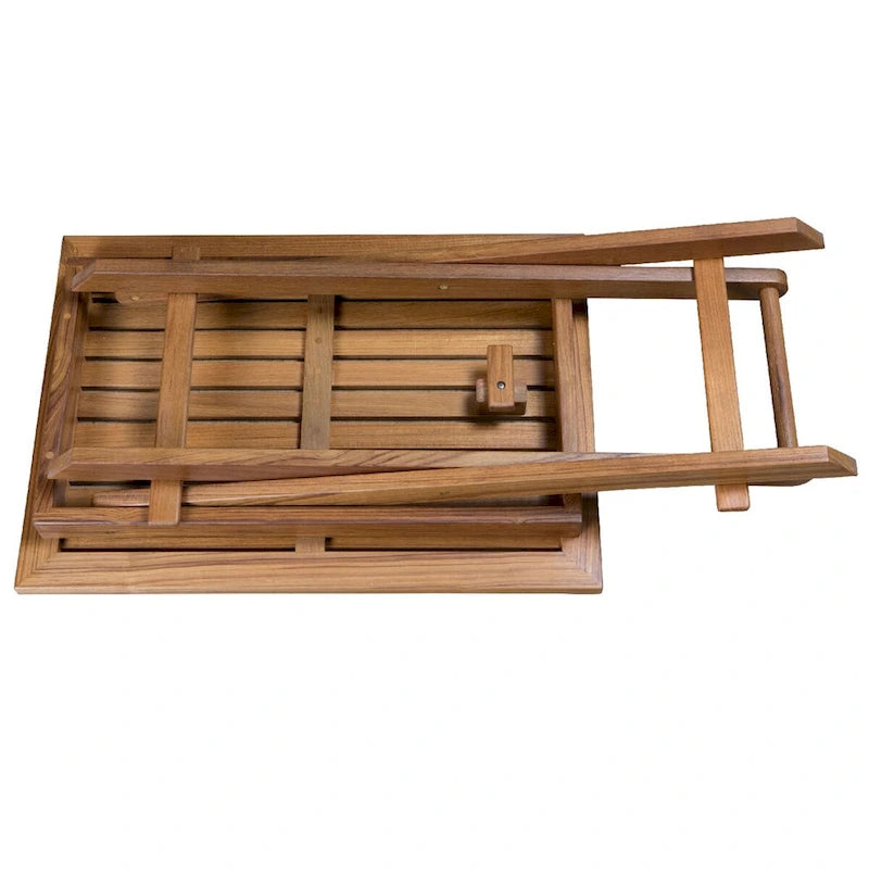 Solid Teak Folding Slat Table - Moisture Resistant, No Assembly Required