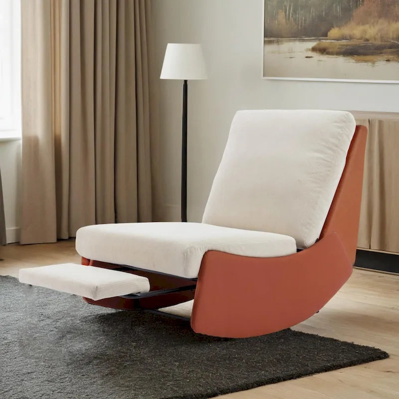 Modern Rocking Recliner Lounge Chair with Adjustable Footrest and Cushion