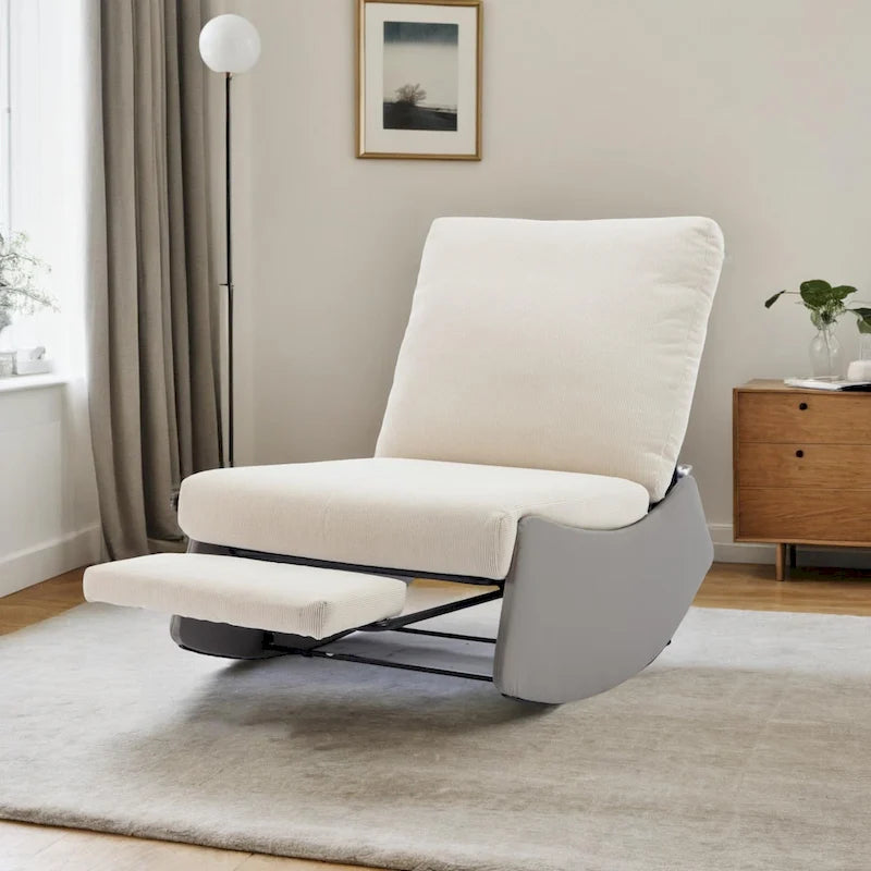 Modern Rocking Recliner Lounge Chair with Adjustable Footrest and Cushion