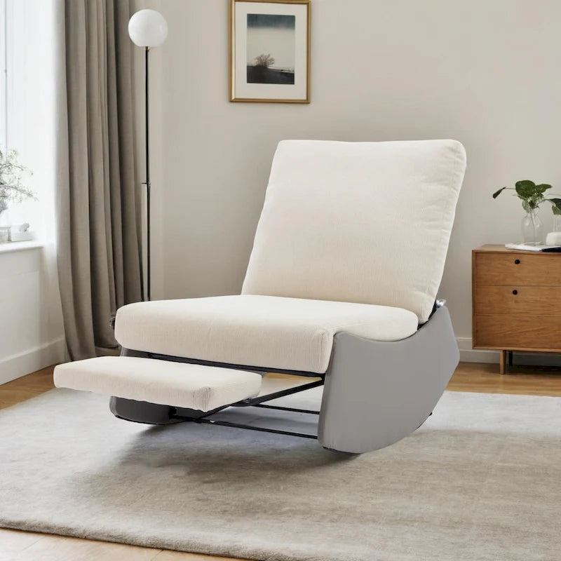 Modern Rocking Recliner Lounge Chair with Adjustable Footrest and Cushion
