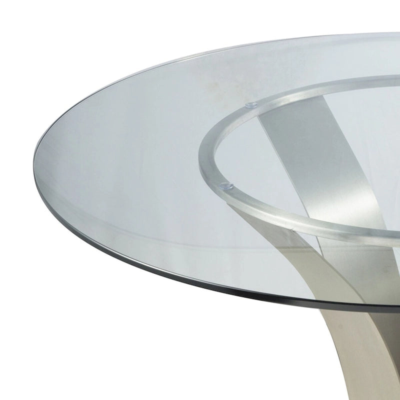 48-Inch Round Glass Top Dining Table with Chrome Stainless Steel Base
