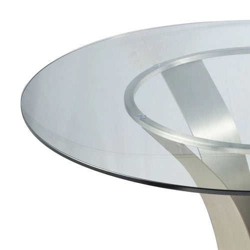 48-Inch Round Glass Top Dining Table with Chrome Stainless Steel Base