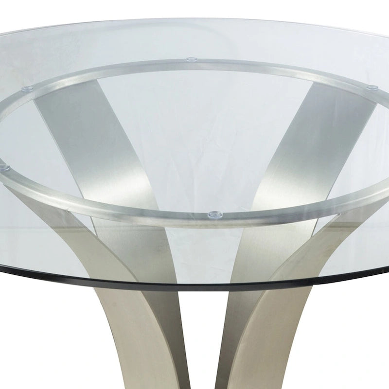 48-Inch Round Glass Top Dining Table with Chrome Stainless Steel Base