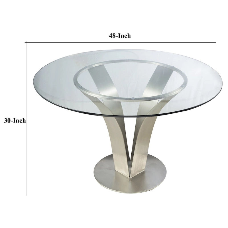 48-Inch Round Glass Top Dining Table with Chrome Stainless Steel Base
