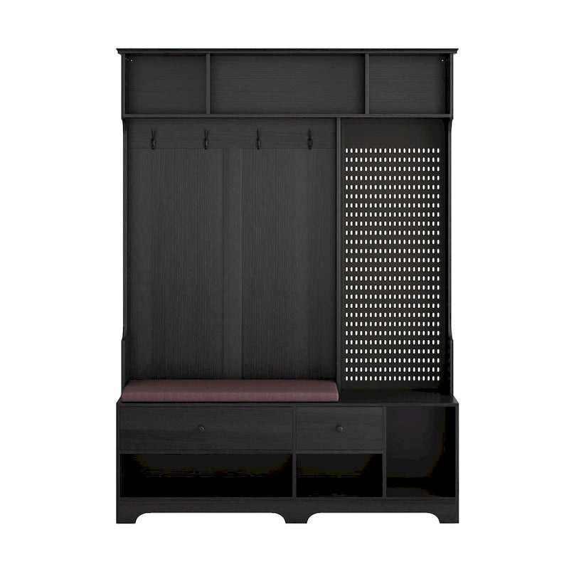 Hall Tree with Shoe Bench, Coat Rack, Storage Shelves and Pegboard - 5 in 1