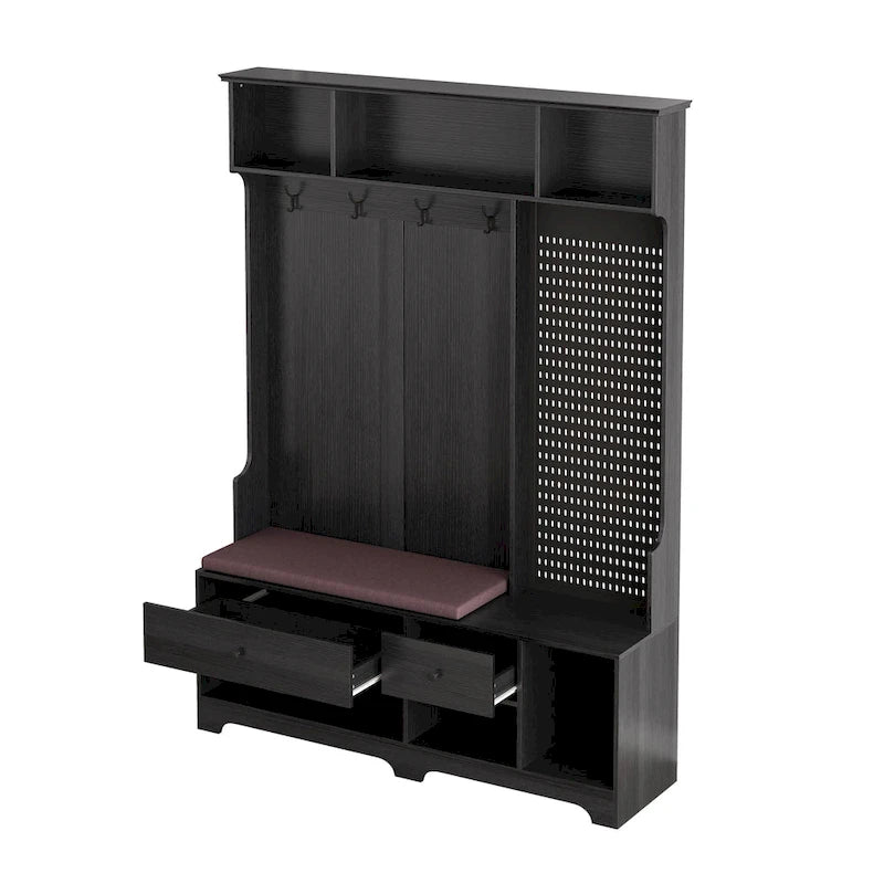 Hall Tree with Shoe Bench, Coat Rack, Storage Shelves and Pegboard - 5 in 1