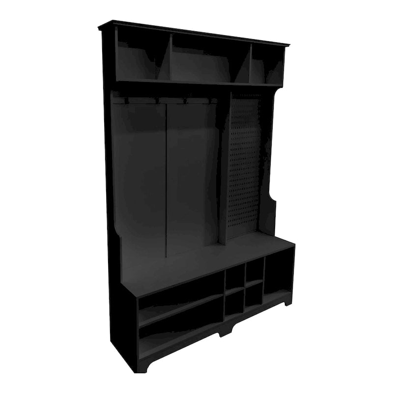 Hall Tree with Shoe Bench, Coat Rack, Storage Shelves and Pegboard - 5 in 1
