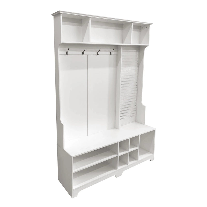 Hall Tree with Shoe Bench, Coat Rack, Storage Shelves and Pegboard - 5 in 1